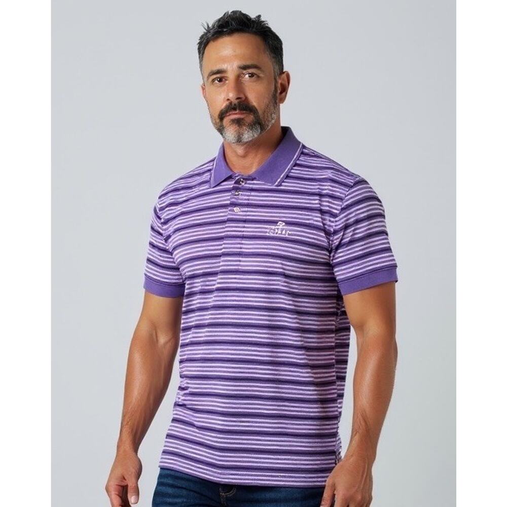 Ashworth - FLAW Doral Golf Club Shirt Men’s XL Purple Stripe Fairway 100% Cotton
